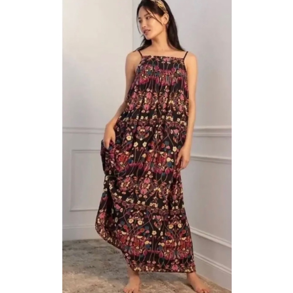 Anthropologie Daphne Floral Quilted Maxi Dress Sleeveless Vacation Sz S